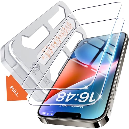 Tentoki Protetor de ecrã para iPhone 16e/13/14/13 Pro, alinhamento automático para instalação rápida, [2 peças] vidro temperado, [dureza 9H][alta definição]