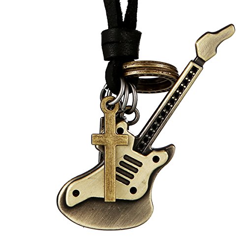 DonDon Colar de couro com diferentes pingentes para homem numa bolsa de jóias preta