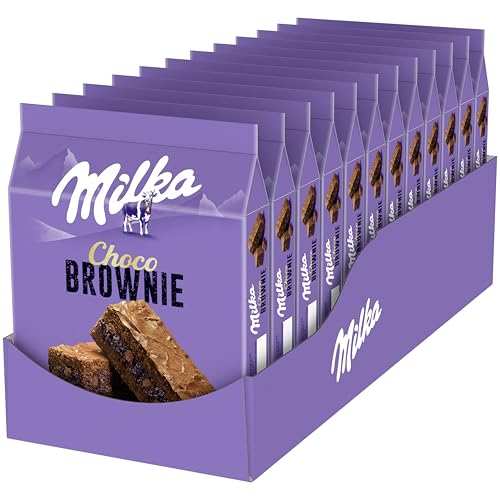 Milka Choco Brownie bolo de chocolate com leite dos Alpes e pedaços de chocolate com leite, 150 g, embalagem de 13