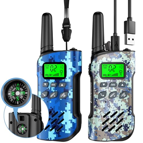 Inspireyes Walkie Talkie crianças recarregável com bússola, 48 horas de tempo de trabalho, 3 quilómetros de longo alcance, presentes de aniversário, brinquedos ao ar livre para crianças dos 3 aos 12