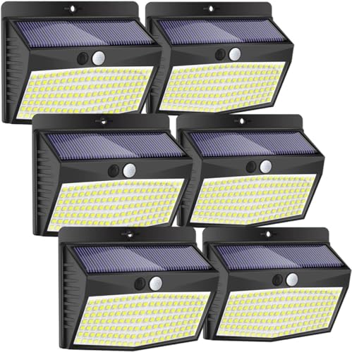 Peasur Luz solar exterior 138 LED, 6 pacotes/3 modos/super brilhante: focos LED solares exteriores, impermeável, IP65, sensor de movimento para jardim, garagem, caminho