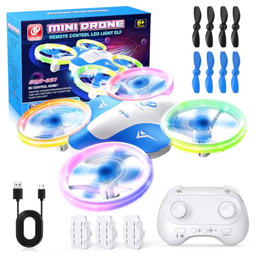 Korffe Mini drone para crianças de 6, 7, 8, 9 e 10 anos, avião remoto de brinquedo para crianças e iniciantes com luzes LED, ideal para interiores e exteriores, ideal como presente para meninas e