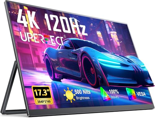 UPERFECT 17,3" 4K 120Hz QLED Monitor portátil 1500:1 500 Nits 100% DCI-P3 UHD 3840 x 2160, ecrã mate IPS com mini HDMI USB C para PC Laptop consolas de jogos, corpo metálico, corpo Compatível com V