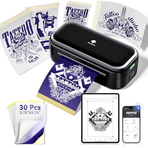 Phomemo TP31 Termocopiadora Tattoo, impressora térmica Tattoo, impressora tatuagens com 30 folhas de papel de transferência para tatuagens, compatível com smartphone e tablets