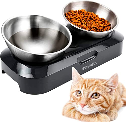 Edipets, Alimentador gato cão, tigela dupla de aço inoxidável, com ângulo ajustável 0 e 15º, tigela para animais de estimação cão, pequeno, médio, grande