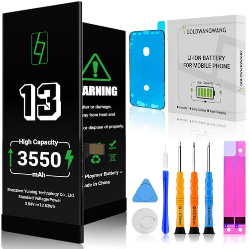 GOLDWANGWANG Bateria para iPhone 13, 3550 mAh de alta capacidade, compatível com A2482 A2631 A2633 A2634 A2635, 0 Ciclos, kit completo de reparação, certificado CE/RoHS/FCC