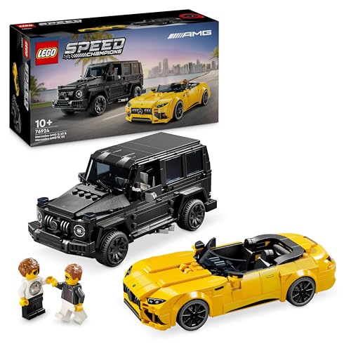 Lego Speed Champions Mercedes-AMG G G 63 e Mercedes-AMG SL 63 2 carros de brinquedo de construção, casaco de veículo, 2 minifiguras de motoristas, presente para meninos e meninas de 10 anos ou mais