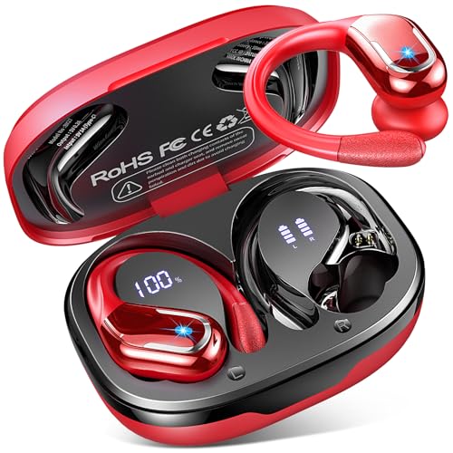 Auriculare sem fios desportivos, novos auriculares Bluetooth 5.4 com HD Mic, 75H capacetes sem fios Bluetooth HiFi estéreo, cancelamento de ruído ENC auriculares Running, IP7 impermeável / ecrã LED