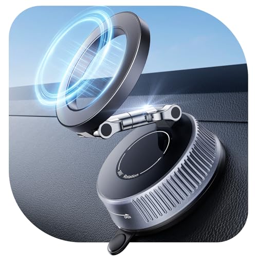 EOIWUY Suporte magnético móvel para carro a vácuo ventosa de gel nano melhorado, ajustável em 360° e dobrável suporte de telemóvel para MagSafe, inclui anel metálico, universal para iPhone/Android