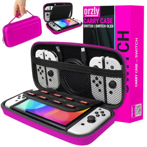 Orzly Estojo de transporte compatível com Switch OLED e consola Switch original - estojo protetor de viagem portátil rígido com bolsos de armazenamento