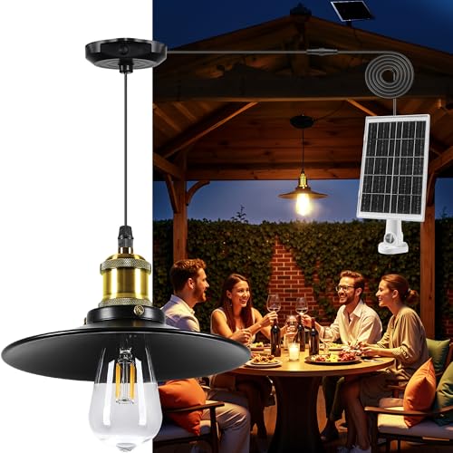 FabStyl Candeeiro solar exterior estilo retro, 10 níveis de ajuste de brilho, candeeiro solar interior, impermeável IP55, ideal para canteiros, pátios, jardins, garagens e galinheiros