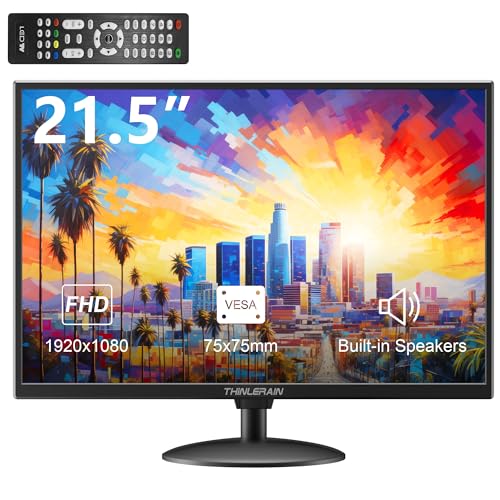 Thinlerain Monitor PC de 21,5 polegadas com ecrã LED 1920 x 1080p, VGA/HDMI/AV/BNC/USB, altifalante incorporado, 5 m, 60 Hz, montagem VESA, preto
