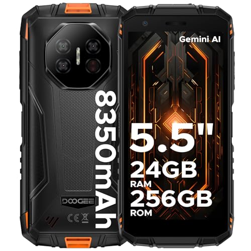 DOOGEE Fire 3 Ultra telemóvel inquebrável Android 15, 5,5" HD+ 8350 mAh bateria telemóvel rugerizado, 24 GB + 256 GB/2TB Octa-Core T7200, 16 MP+ 8 MP, IP68, Face ID/impressão digital/OTW. G/NFC/Dual
