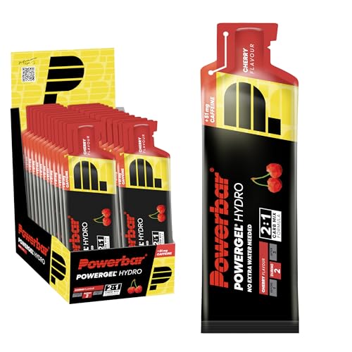 PowerBar PowerGel Hydro Cherry 24 x 67 ml, gel energético de alto carbono + sódio 51 mg cafeína