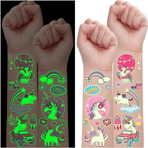 Leesgel 30 folhas unicórnio tatuagens temporárias meninas, brilhantes tatuagens temporárias crianças, enchimento de ananás unicórnio aniversário crianças unicórnio brinquedo detalhes presentes