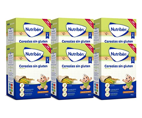 Nutribén, Maçaneta de cereais sem glúten, 3600 g, sem óleo de palma nem açúcares adicionados, comida para bebés, a partir dos 4 meses, pack de 6 x 600 g