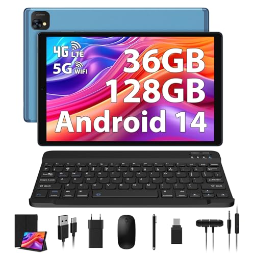 PIXPEAK Tablet de 10 polegadas 4G LTE e 5G WiFi, Android 14,0 Octa-Core 2,0 GHz, 36 GB RAM, 128 GB ROM (1 TB Expandível), 1920 * 1200FHD, 13 MP + 8 MP, tablet com teclado etc, G, G, G, G.