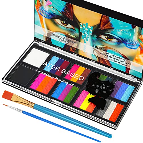 LOPHE Pintacaras infantis, 26 cores pintura facial crianças hipoalergénica com 2 pincéis, segurança pintura facial e corporal para maquilhagem infantil, pinturas crianças Halloween festival carnaval