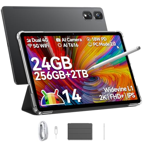 Blackview Android 14 Tablet Tab16Pro, 16 GB RAM 256 GB ROM/1TB TF Gaming Tablets de 11 polegadas, 4G LTE 5G WiFi/8 MP + 13 MP câmera/Widevine L1/7700 mAh 18 W/Face ID/2024 Octa Tablet núcleo. Com