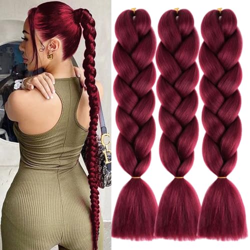 Bordeaux cabelo para tranças africanas 24" 3 peças/lote para mulher para tranças cabelo sintético postiço para tranças Treasure 99J Burgundy Colors Braiding Hair extensões tranças