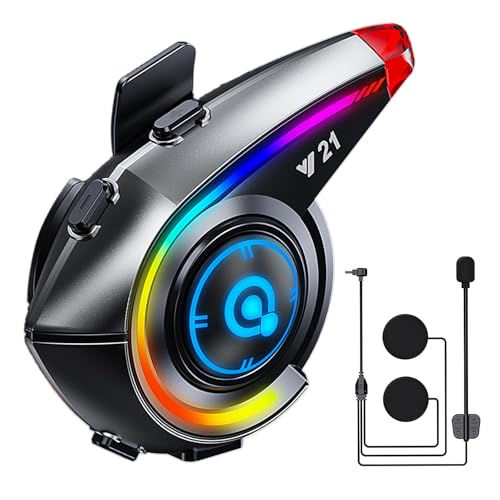 OBEST Auriculares capacete motociclo, auriculares bluetooth motocicleta com luzes LED RGB, mãos livres mota impermeáveis IP65, auriculares capacete sem fios com assistente Dvoz IA rádio FM