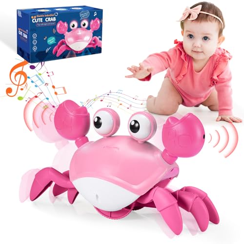 iKidiki Brinquedos para menina 1 2 3 4 anos, caranguejo brinquedo bebé presente menina 1-4 anos caranguejo Tummy Time bebé brinquedos para bebés de 6 a 12 meses jogos educativos crianças 1-4 anos