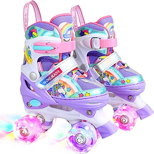 Patins unicórnio para crianças patins Roller Quad ajustáveis com rodas luminosas para meninas e meninos iniciantes