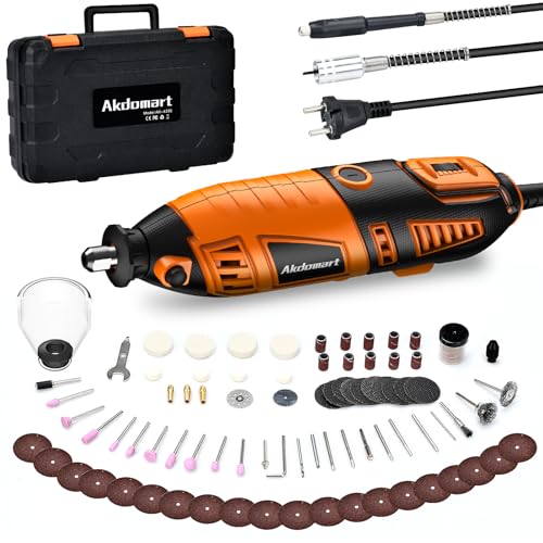 Akdomart Multiferramentas, 200 W mini rebarbadora elétrica, ferramenta rotativa com 135 acessórios, 6 velocidades ajustáveis, 8000-35000 rpm, para gravar, perfuração, cortar, fosco