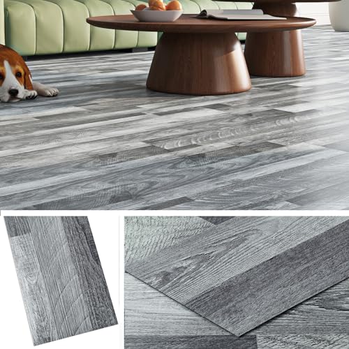 Livelynine Pode vinil autocolante de madeira cinzento 90 x 15 cm vinil chão cozinha cinzento 36 peças azulejos autocolantes chão casa de banho piso laminado madeira fitas autocolantes chão quarto