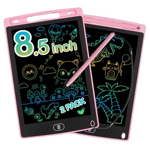 Ardósia magnética para crianças 8,5 polegadas quadro magnético infantil vistoso tablet de escrita LCD quadro mágico apagável e reutilizável para meninas e meninos 2 3 4 5 6 7 8 anos, rosa 2 peças