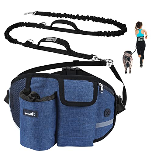 Pecute Trela para cão mãos livres para cães até 110 kg de absorção de choque, confortável, costura refletora, ideal para corrida, corrida e caminhada (azul)