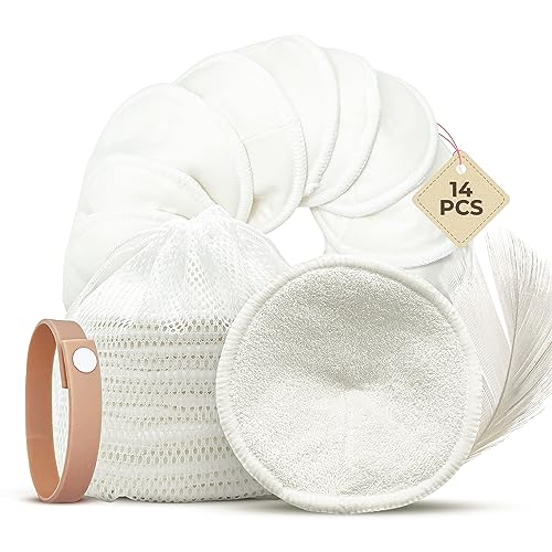 Comfort Shells Conjunto de 14 discos de amamentação reutilizável de fibra de bambu bolsa de lavagem pulseira de fixação | protegem e absorvem as perdas de leite | antibacterianos e hipoalergénicos