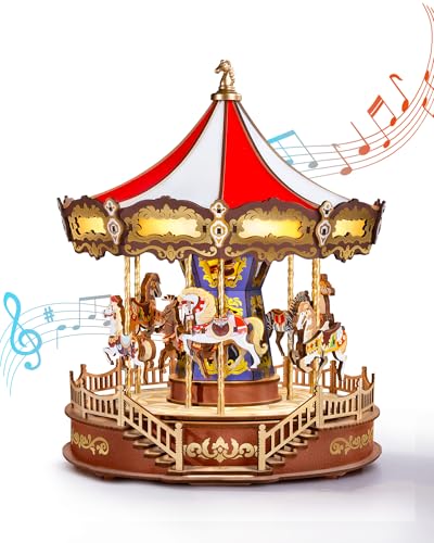 Rolife Puzzle 3D de madeira carrossel clássico caixa musical de madeira com luzes e música clássica kits de modelos para adultos para construir decoração de casa presente de aniversário para todos