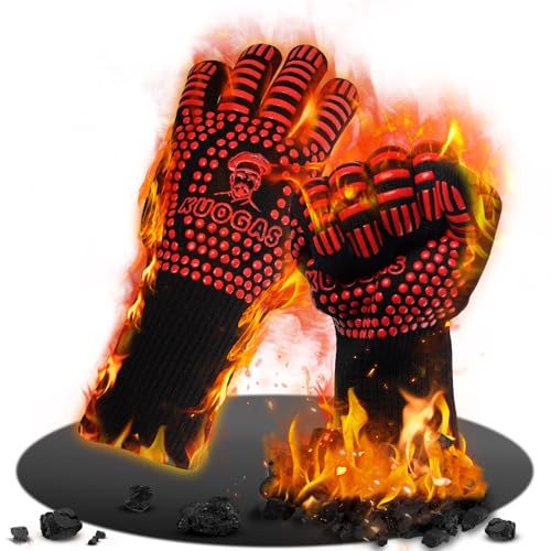 KUOGAS Luvas resistentes ao calor, fibras ignífugo, silicone, algodão poliéster, vermelho, para grelha, forno, soldagem, reparação elétrica