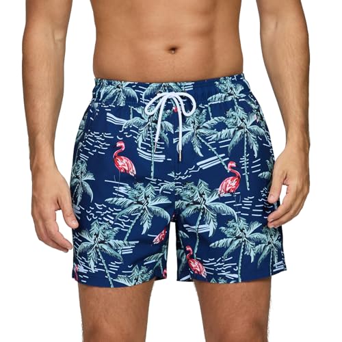 Vorvowry Fato de banho homem secagem rápida respirável fato de banho estampado leve boxer cuecas banho para natação praia surf de bolso com fecho de correr