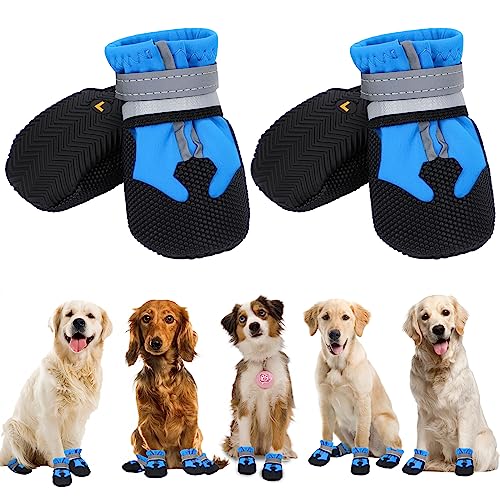 4 peças protetor da pata das botas do cão, botas para cães, sapatos impermeáveis para cães com correias refletoras, lavável ajustável antiderrapante sapatos de cão para pequeno