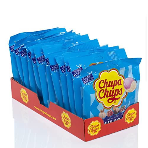Chupa Chups Milky caramelo com bastão, de sabores variados, 12 sacos de 10 unidades