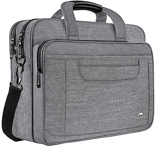 MATEIN Pasta para portátil, mala portátil de 15,6 polegadas, mala de mensageiro de ombro, pasta para caderno aplicar para homens/escola / viagem / computador portátil - cinzento