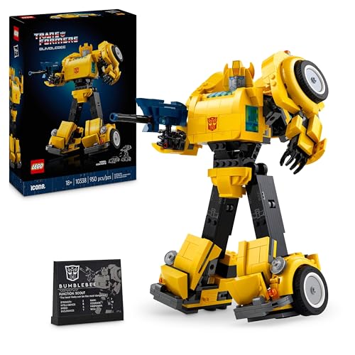 LEGO Icons Transformers Bumblebee Figura de ação articulada de robô colecionável, casaco para adultos, kit de construção, presente para homens e mulheres, decoração de casa e escritório 10338