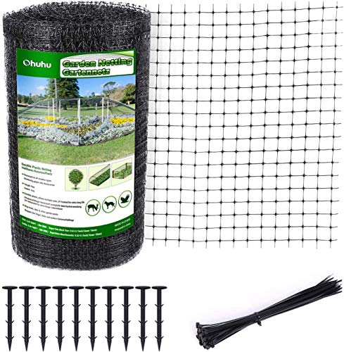 Ohuhu Rede de jardim com rede pássaros preto 2 m x 30 m, malha anti-animais ideal para jardim, material resistente e reutilizável para proteger frutas, legumes, ataque de pássaros e outros animais