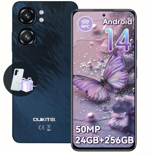 OUKITEL C58 Pro Android 14 telemóveis - 6,7 ecrã HD 90 Hz smartphones, 24 GB + 256 GB/1TB, bateria 5150 mAh, câmara 50 MP Smartphone, 4G Dual SIM/OTG/GPS/Fingerprint/Fingerprint/Fingerprint/F. ace ID