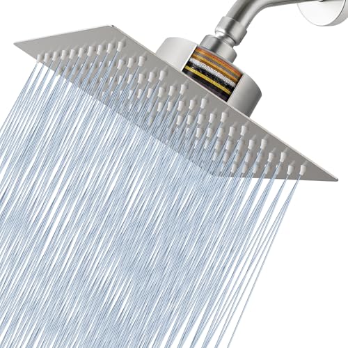 Cabeça de duche de chuva Voolan com cabeças de chuveiro de chuva grandes, filtradas e de alta fluxo, feitas de aço inoxidável, filtro de cabeça de duche em cascata, 20 cm escovado