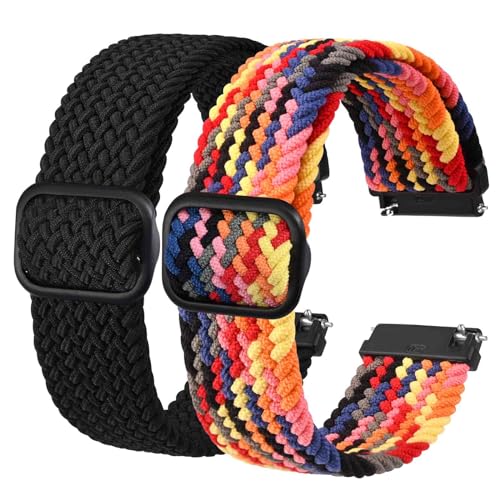 BISONSTRAP 2 peças correias de relógio de nylon trançado, fivela ajustável aprimorada, alças elásticas para homem e mulher, largura da correia 16 mm 18 mm 20 mm 22 mm
