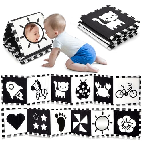 URMYWO Brinquedos para bebé 0 6 meses preto branco livro bebé contraste livros de tecido 0 3 6 12 meses presentes para bebés (branco e preto)