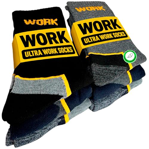 DIVABONNA 6 pares meias de trabalho para homem reforçadas, WORK Socks respiráveis e confortáveis, calcanhar e biqueira acolchoados, uso profissional ou diário