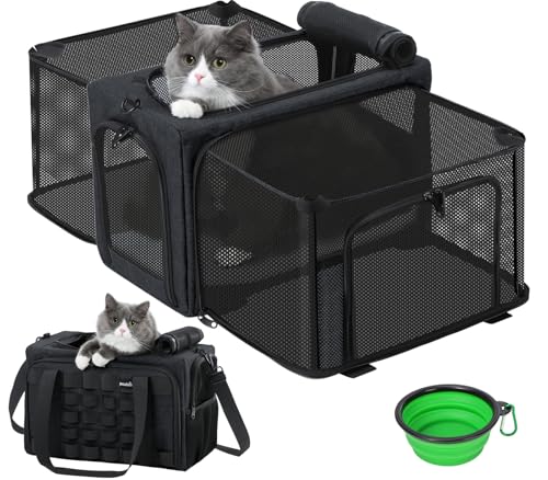 Pecute Transporte para gatos extensível, aprovado por companhias aéreas, bolsa macia respirável até 5 kg/12 lbs, dobrável para viagens, ar livre e campismo, cinzento escuro
