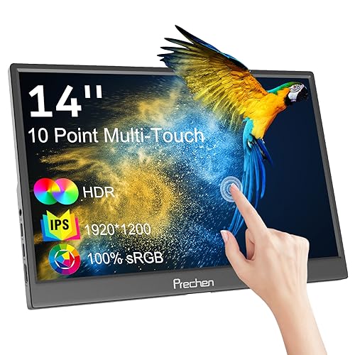 Prechen Ecrã táctil portátil de 14 polegadas, HDR, 400 CD/m², 100% sRGB, Kickstand e alto-falante, Ultra-Slim IPS 1920 x 1200, ecrã portátil, HDMI, USBC, monitor externo para computador portátil, PC