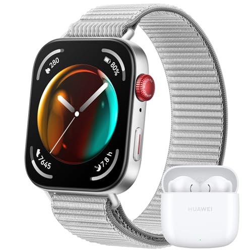 Huawei Watch Fit 3, ecrã AMOLED de 1,82 polegadas, design ultrafino, chamadas por Bluetooth, bateria de até 10 dias, compatível com Android e iOS +Freebuds SE 2, cinzento