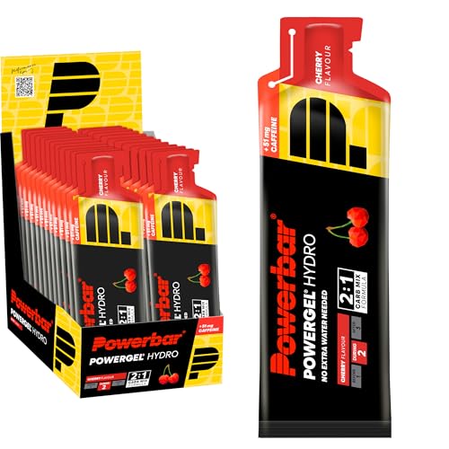 PowerBar PowerGel Hydro Cherry 24 x 67 ml, gel energético de alto carbono + sódio 51 mg cafeína