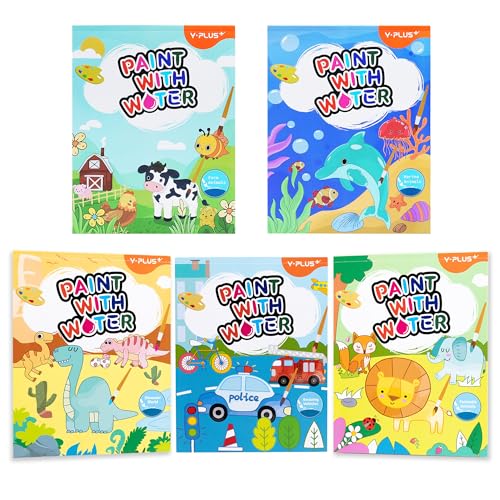 YPLUS Livro para pintar com água, papel de aguarela, para crianças de 1 a 3 anos, 2-4 anos, presente de trabalhos manuais para desenhar, inclui pincel, 5 temas